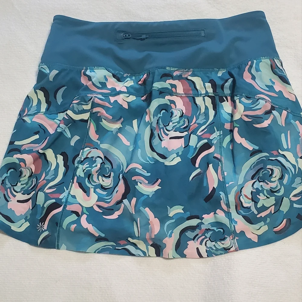 Athleta Floral Teal Skort. Secure Waist Zipper In Back. Sz XS Like New - Picture 7 of 8